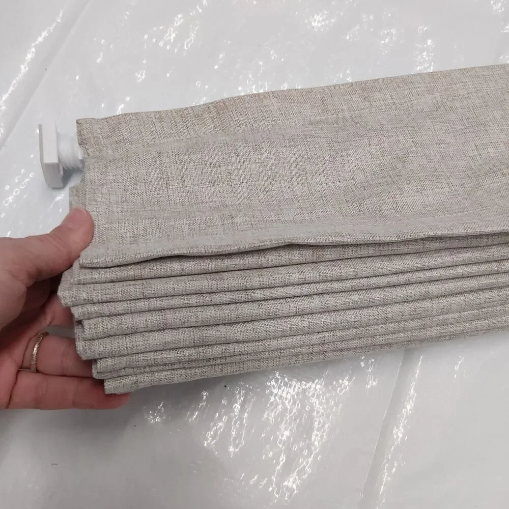 LazBlinds Beige Fax Linen Fabric No Drill Cordless Roman Shades Blackout 27
